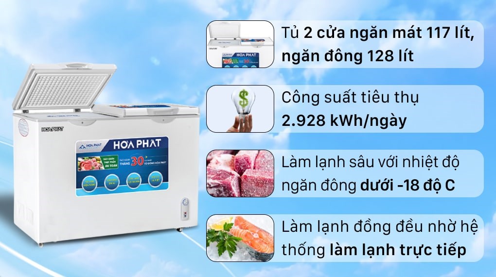 Tủ bảo quản Inverter Hòa Phát 245 lít HCFI-606S2Đ2 - 2 ngăn đông, mát